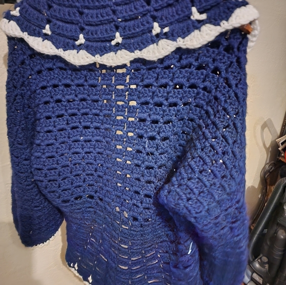 Vintage Handmade Crochet‎ shawl collar sweater OSFM - Picture 6 of 10